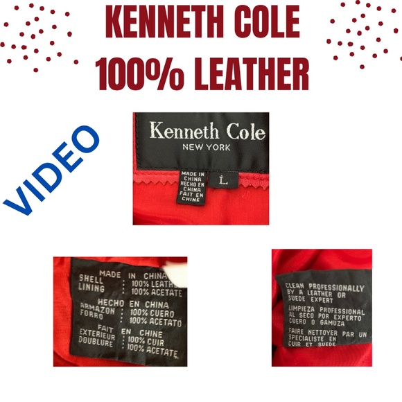 KENNETH COLE Ruby Red 100% Leather Belted Jacket L/M - Picture 9 of 10